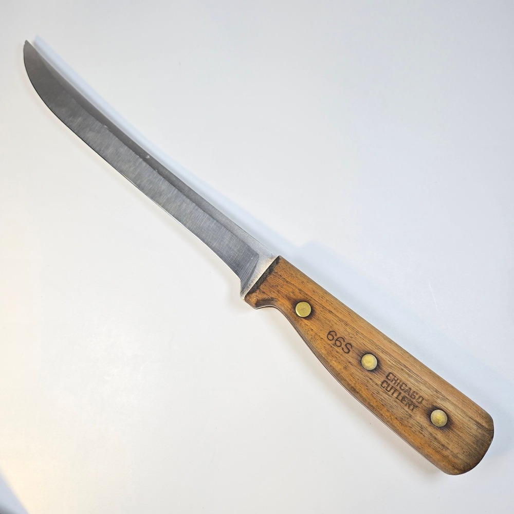 Chicago Cutlery 66S Utility Knife Walnut Wood Handle Brass Rivets Full Tang USA